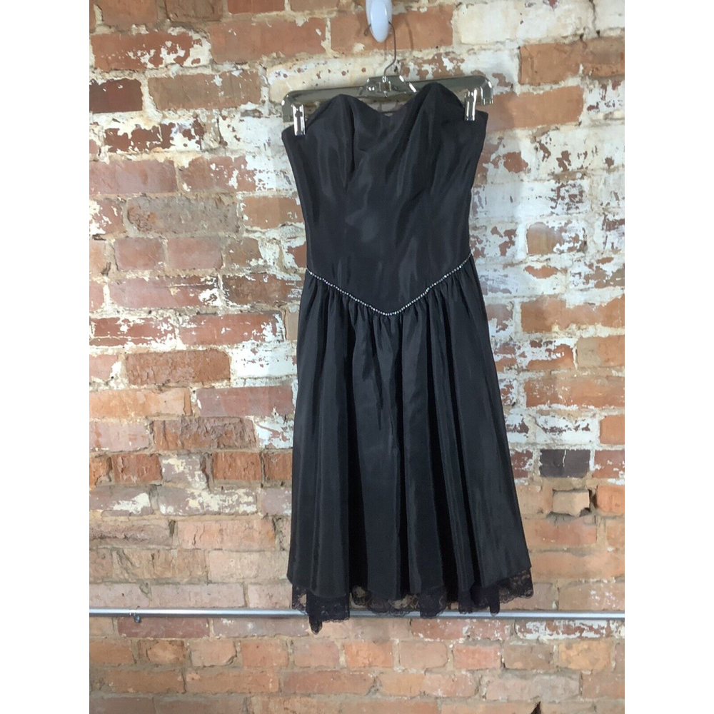 Vtg 80s Black Jon Jon Jrs, Party Dress Rhinestone Fit & Flare Sweetheart Neck 5
